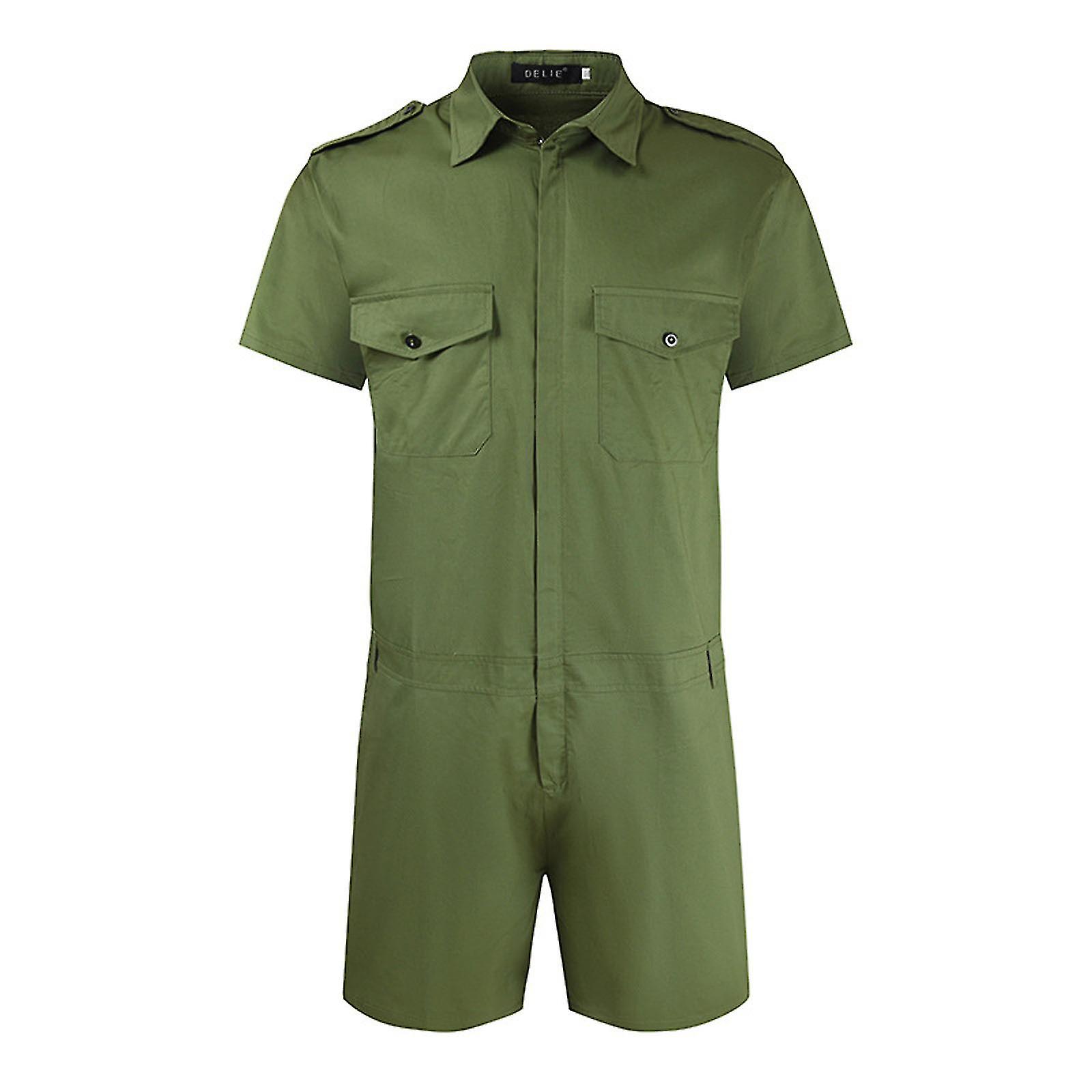 Thin Fashion Casual Overalls Tight Lapel Solid Color Jumpsuit  Half Shorts Jumpsuit