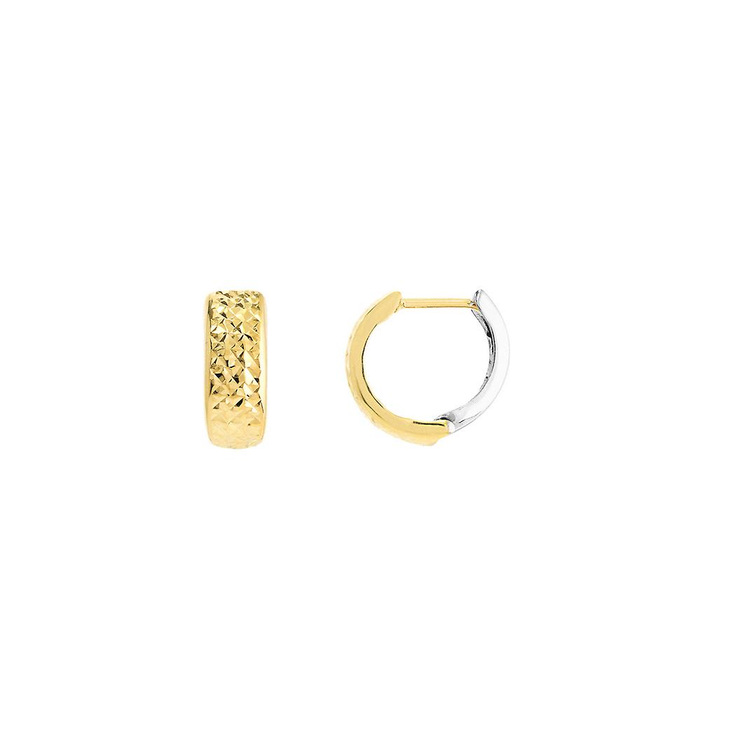 Or jaune et blanc 14 carats 2 tons éclat coupe boucles d’oreilles boucle d’oreille pour femmes - 1,0 grammes