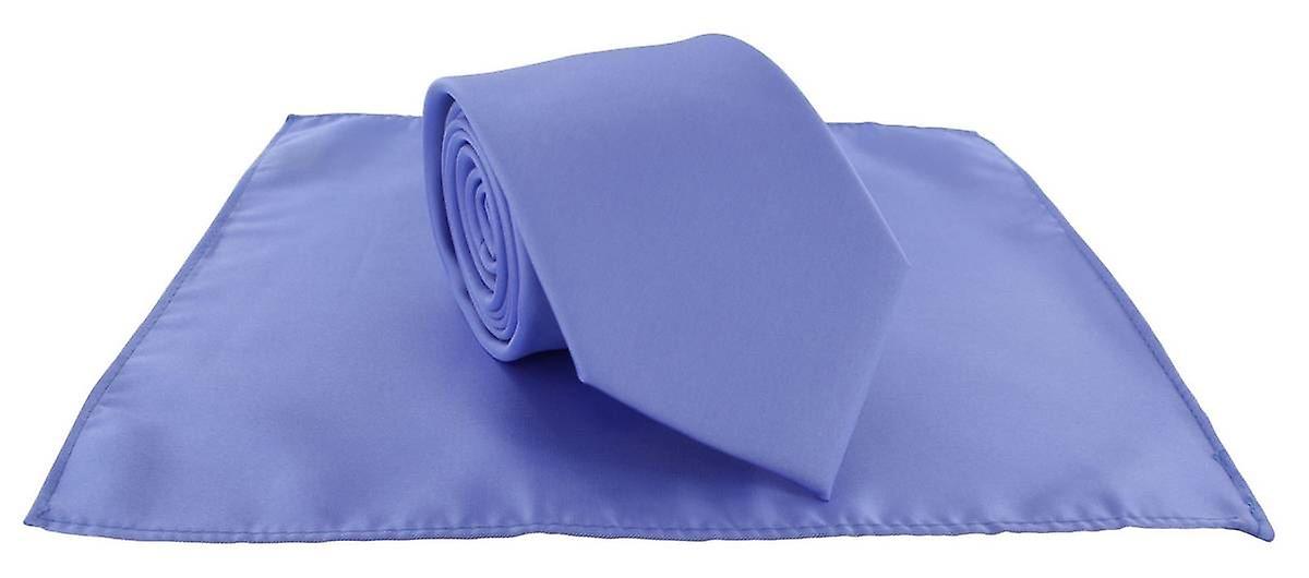 Michelsons of London Plain Polyester Pocket Square and Tie Set - Light Blue