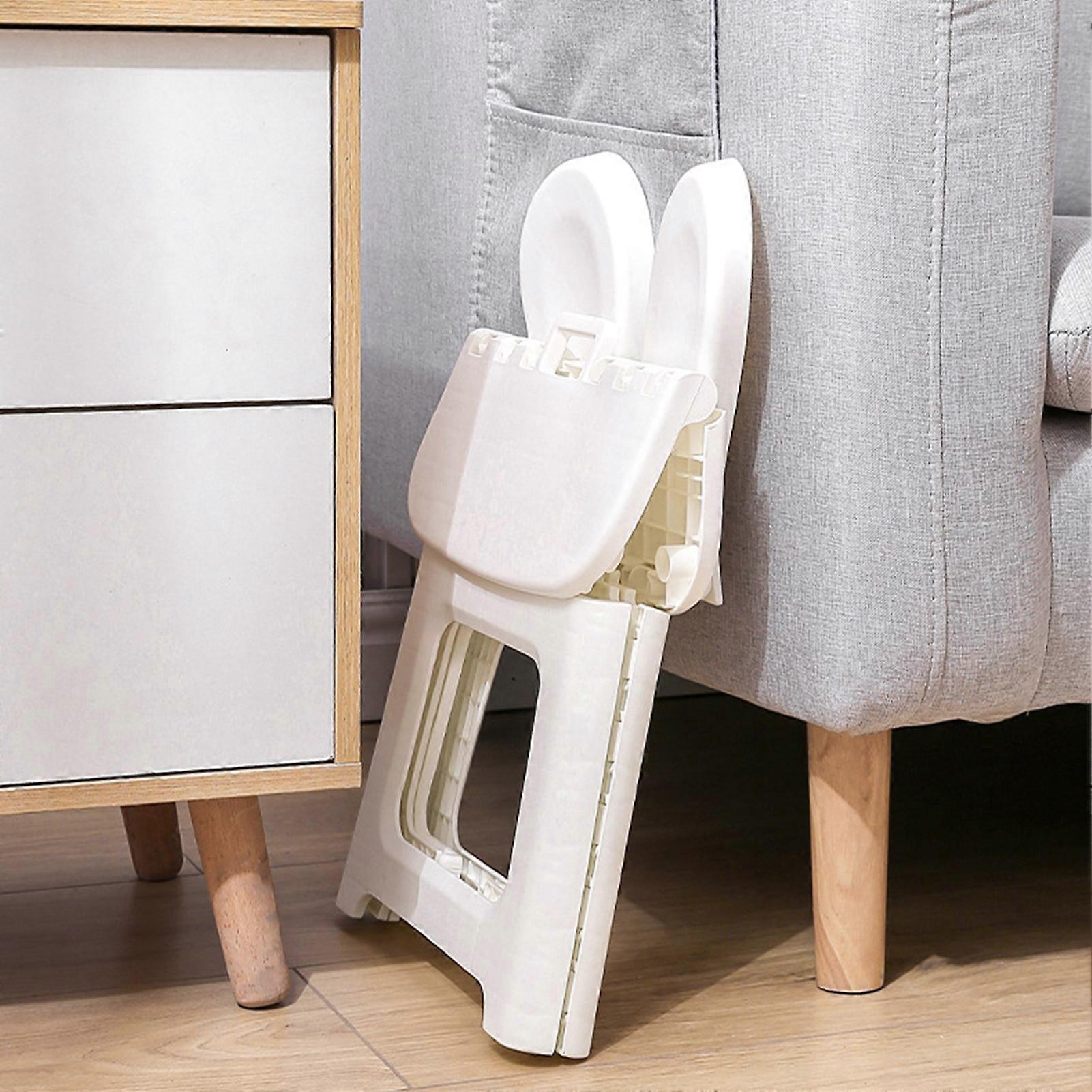 Folding Stool Lightweight Portable Cartoon White Step Stool With Carrying Handle for Children Bunny M 