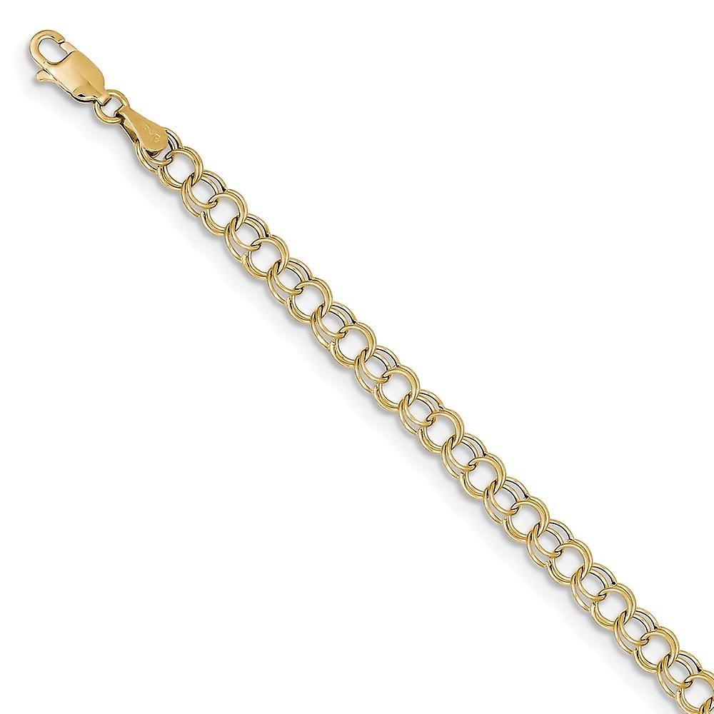 5mm 10Kソリッドイエローゴールド中空ダブルリンクチャームブレスレット-リンク-チャーム-女性用ブレスレット-長さ:5.5〜8