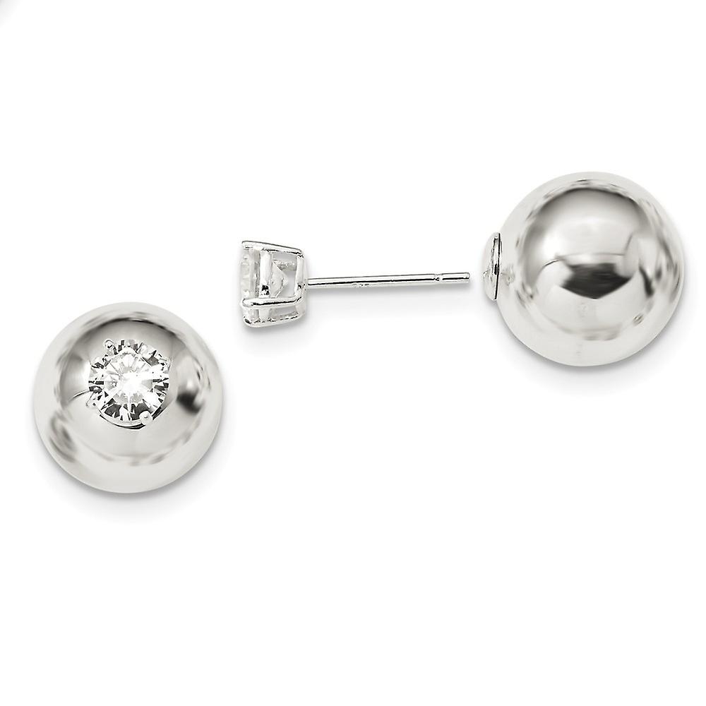 925 Sterling Silver Polished With 6mm Cubic Zirconia Front Back Post Earrings 6x6mm Wide Stud Earring for Women