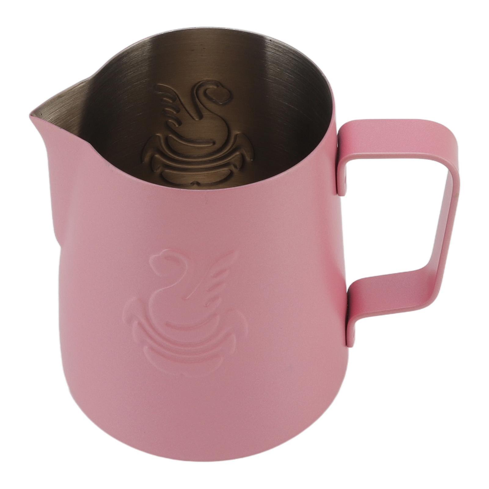 Milk Frothing Pitcher Multipurpose 304 Stainless Steel Coffee Steaming Pitcher with Handle for Milk Coffee 420ml Pink