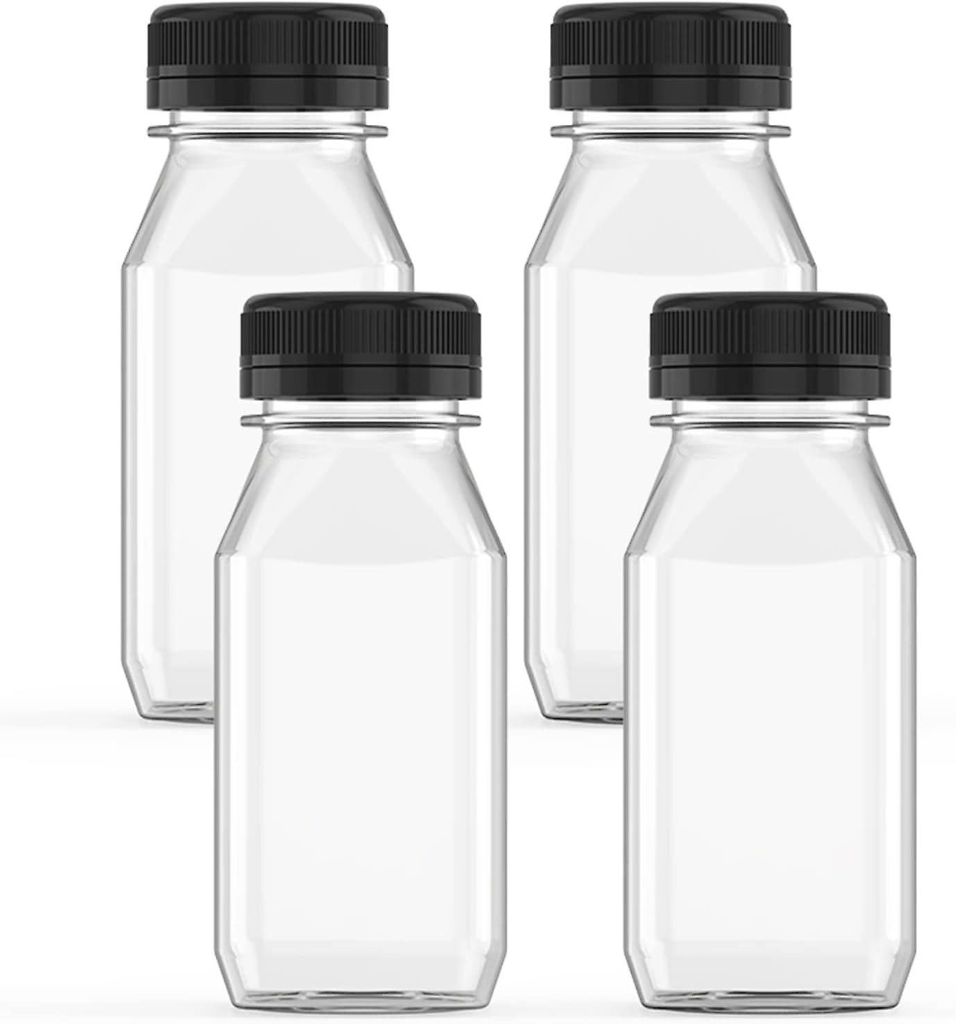 4 Pcs 6 Ounce Plastic Juice Bottles With Black Lids - Ideal For Juices, Smoothies, And More