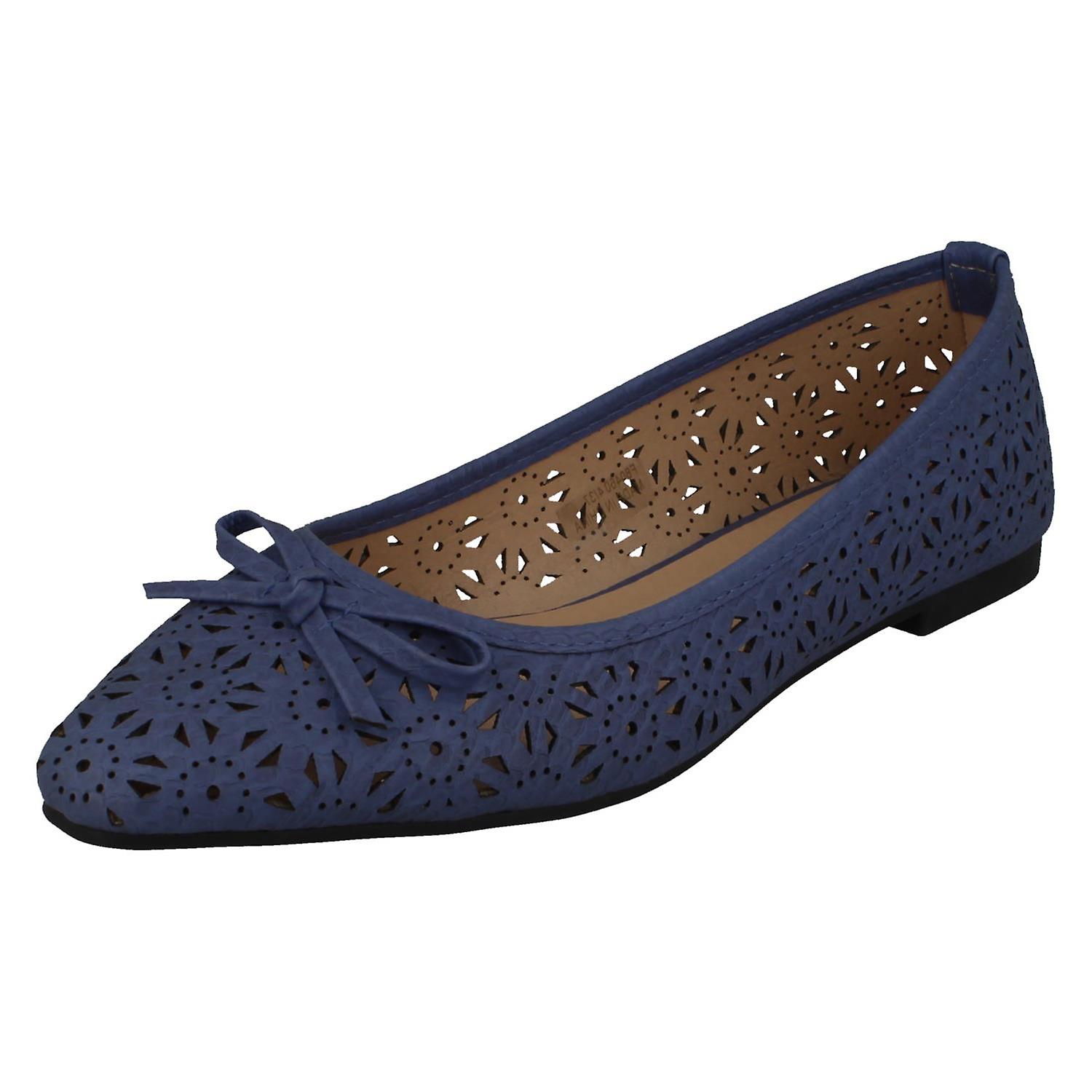 Navy Blue Ballet Flat Blue Lace Up Flats Ladies Spot On Ballerina