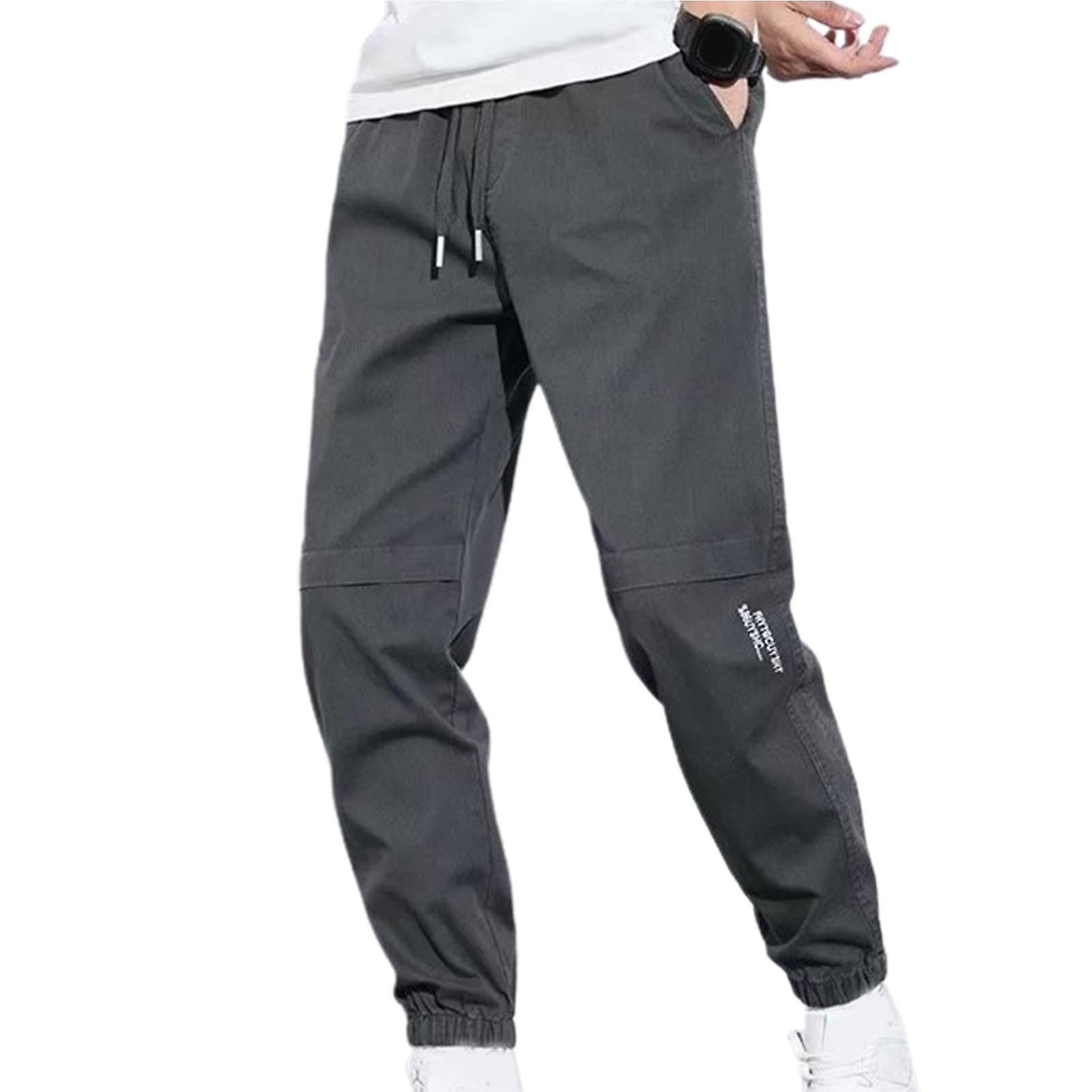 Fianao Men Pants Solid Color Elastic Waist Drawstring Ankle-banded Cargo Pants for Daily Wear