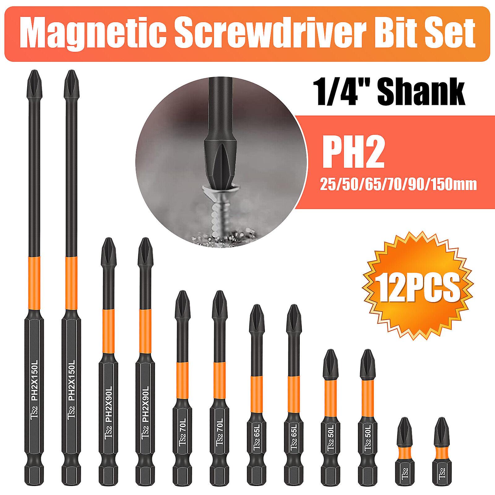 12Pcs PH2 Impact Driver Bit Set Magnetic Phillips Screwdriver Drill Bits Tool