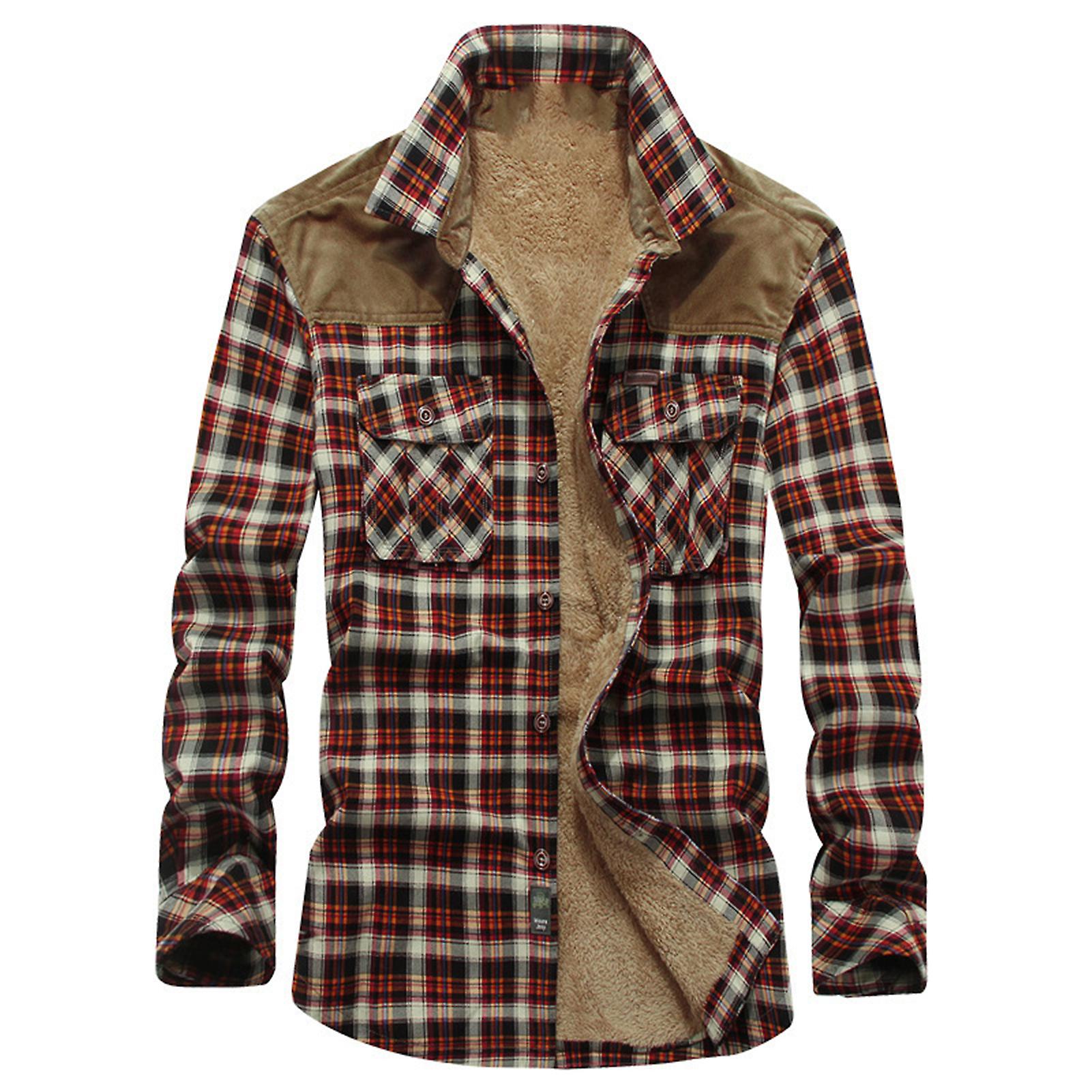 Camicia da uomo in pile foderata in flanella Giacca caldo button down plaid manica lunga Cappotto classico Invernale Outwears