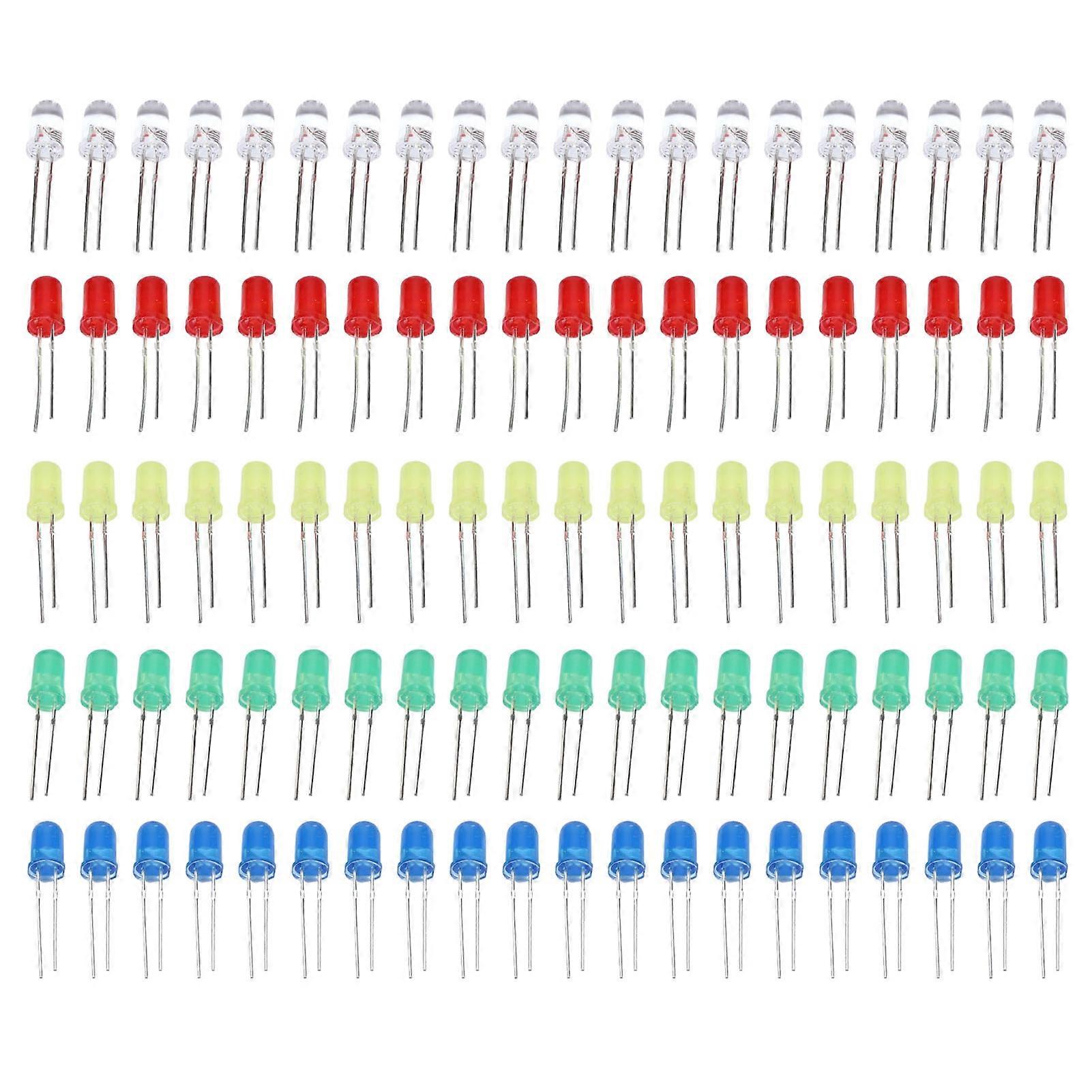 Qukaim LED Diode Lights 100Pcs LED Light Diodes Kit, 5mm Variety Colors Non Energy Saving Diodes for DIY Decoration, Electronics Diode Assortment