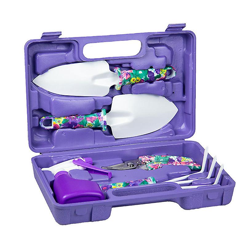 5 Pieces Gardening Tools with Storage Box with Transplanters Scissors Harrow (Purple)