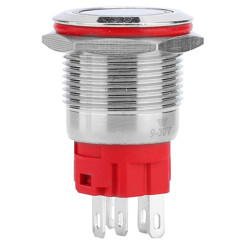 19mm Metal Push Button Switch, DC9-30V, White Light Ring, Flat Head, Self-Locking
