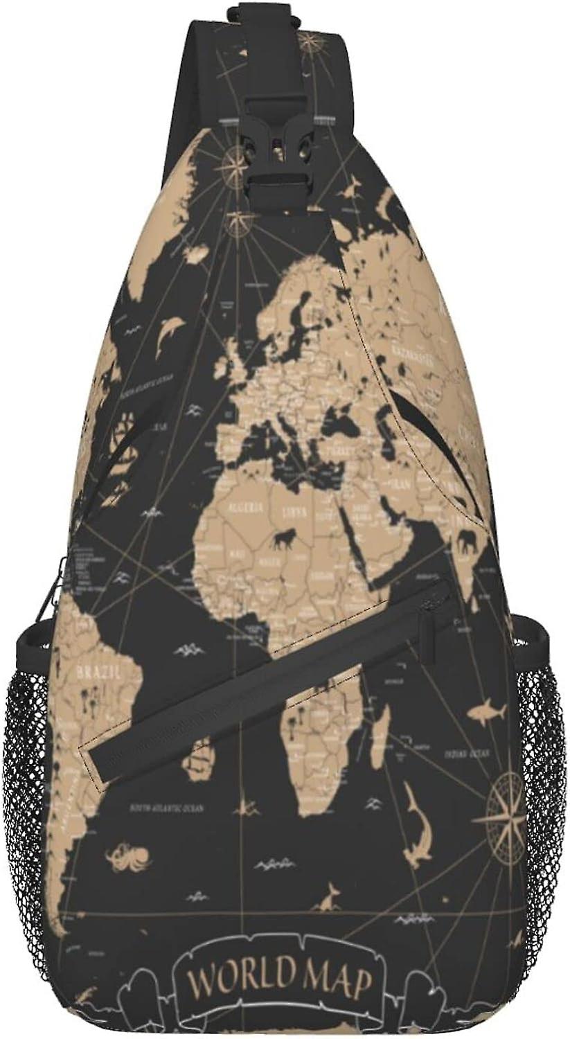 AR1978 حقيبة حبال خمر خريطة العالم بوصلة المشي لمسافات طويلة Daypack حقيبة ظهر الكتف حقيبة سفر الصدر حزمة للرجال والنساء