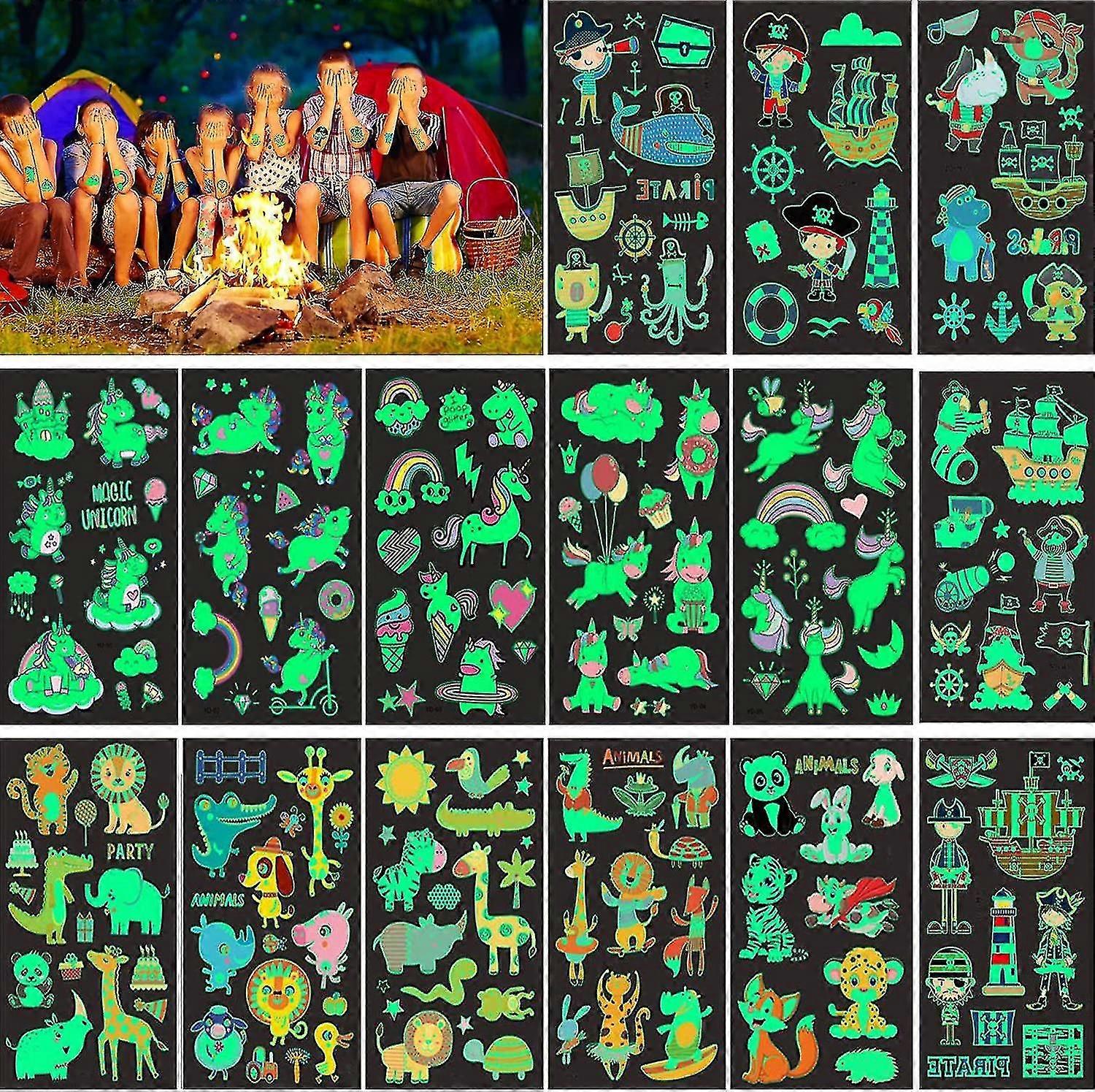 15 Sheets Glow In The Dark Temporary Tattoos, Fluorescent Glow In The Dark Temporary Tattoos