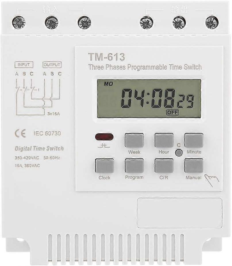 TM-163 Programmable Timed Relay 380V / 50-60Hz 16A Weekly Relay Power Timer Switch Three-Phase Timer Intelligent Digital Clock