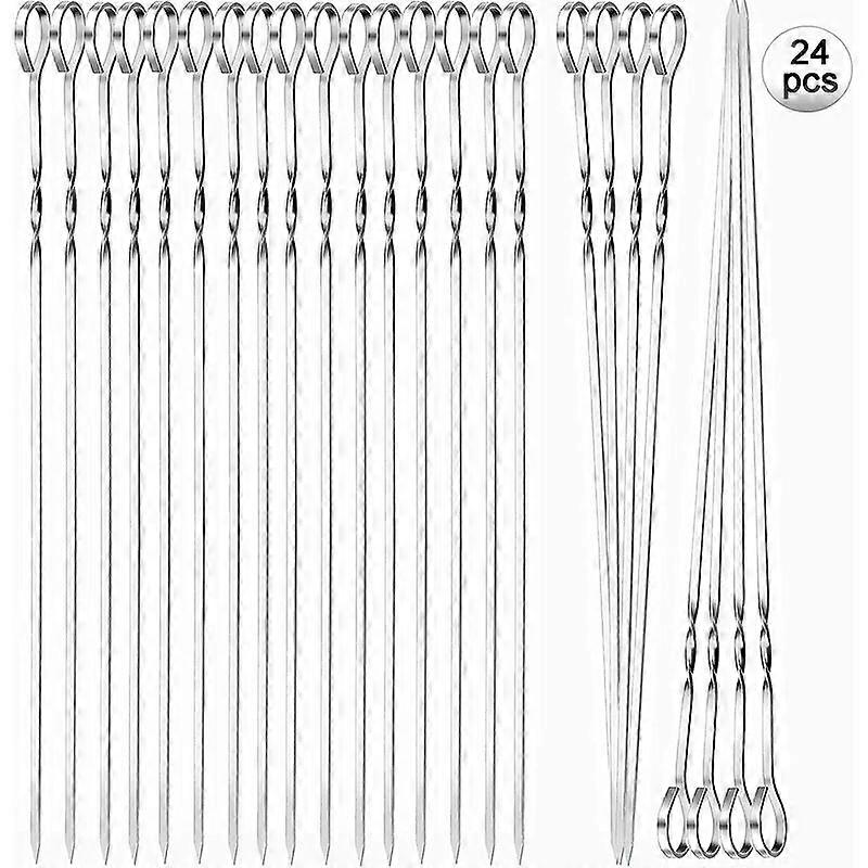 24 Pieces Stainless Steel Barbecue Skewers, 35cm Stainless Steel Meat Skewers with Organizer Flat Metal Skewers Skewers for Barbecue Meat Vegetables