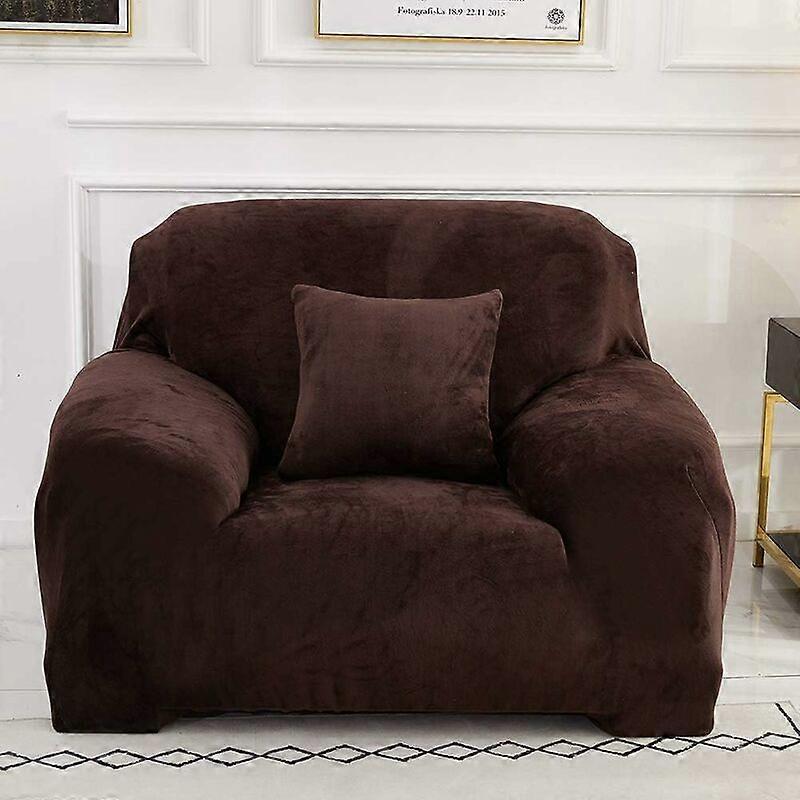Single Sofa Cover (cushion not included) Solid Color Velvet Protective Cover Easy to Install Stretchy Elastic Fabric Machine Washable Sofa Cover (1 Se