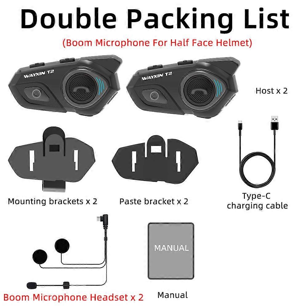 T2 Bluetooth Intercom Motorcycle Helmet Headset for 2 Riders Intercomunicador Motos Intercom Headset BT 5.0 Waterproof~10020