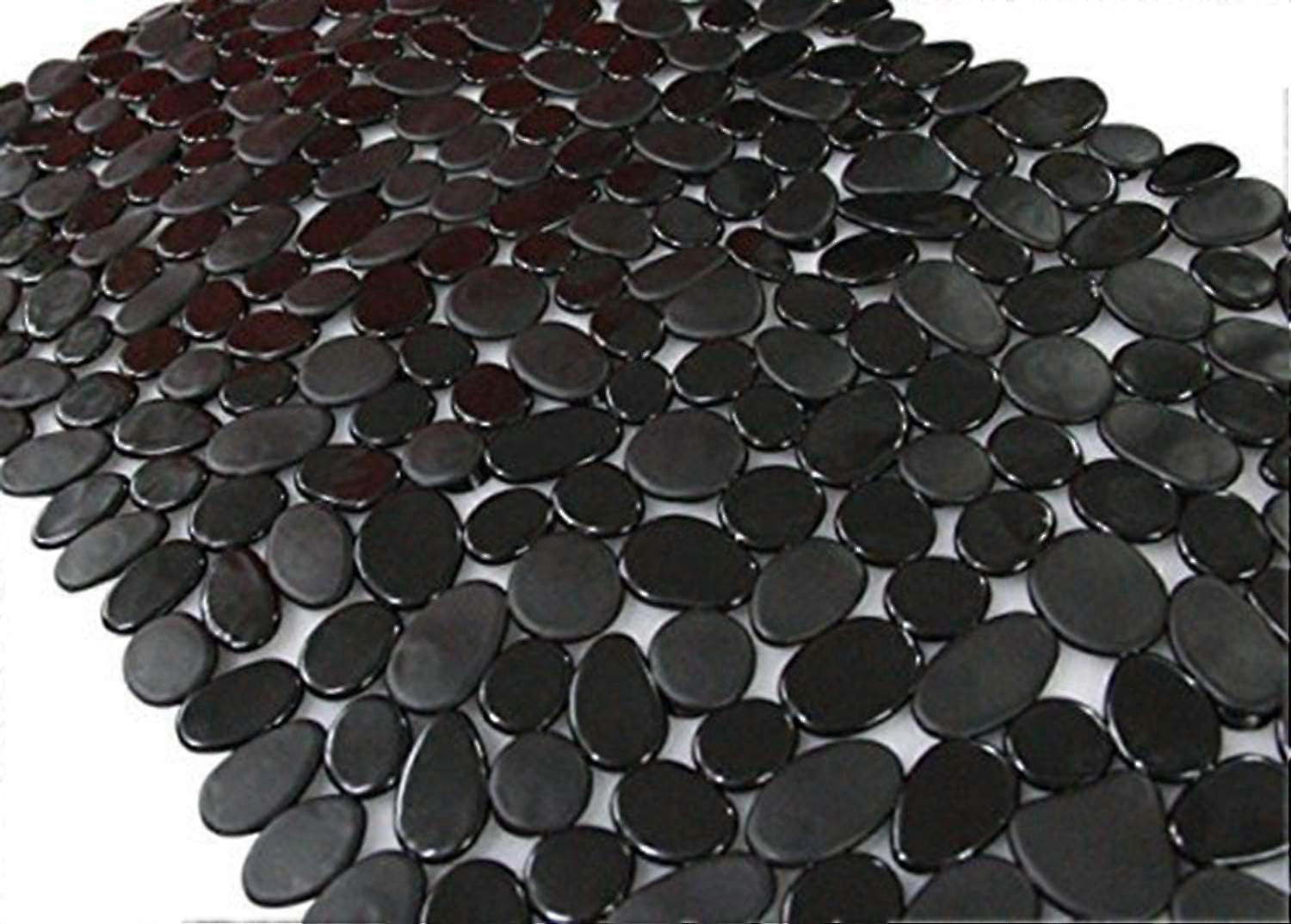 バスタブマット滑り止め小石バスシャワーマット、排水穴付き、浴槽用吸盤マット(幅16インチ x 長さ35インチ、茶色)