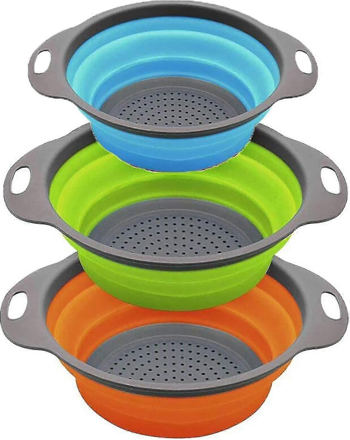 Kitchen Foldable Colander, Foldable Silicone Colander, Round Foldable Colander 3 Pieces