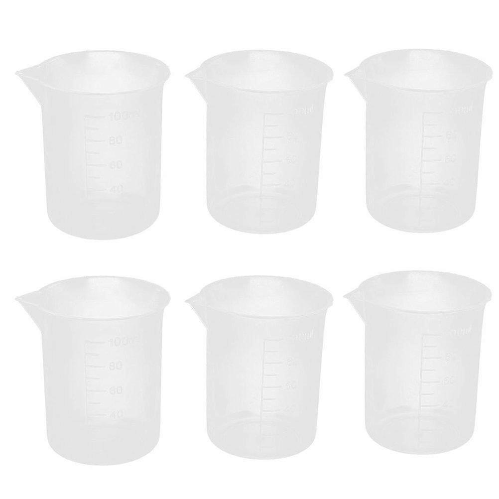 Kitchen Accessory 6pcs 100ml Plastic Measuring Cups Graduation Beakers Lab Liquid Clear Containers