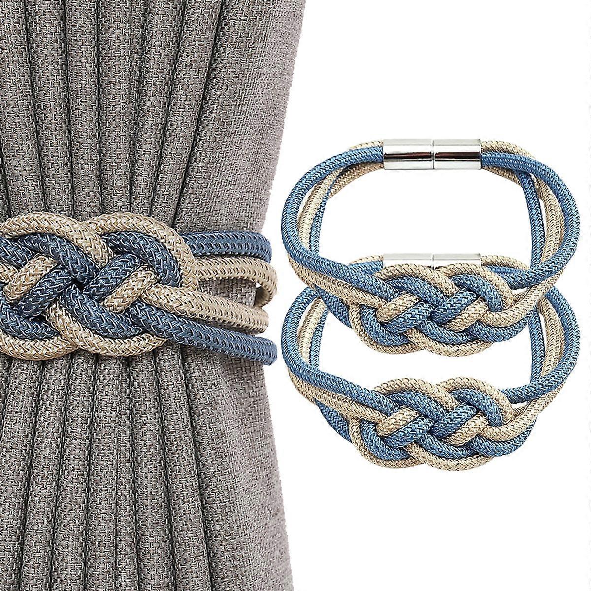 2 Pcs Curtain Tiebacks Nordic Simple Style Strong Magnetic Drape tiebacks Double Color Weave Rope Knot Decorative Curtain Holdbacks for Home and offic