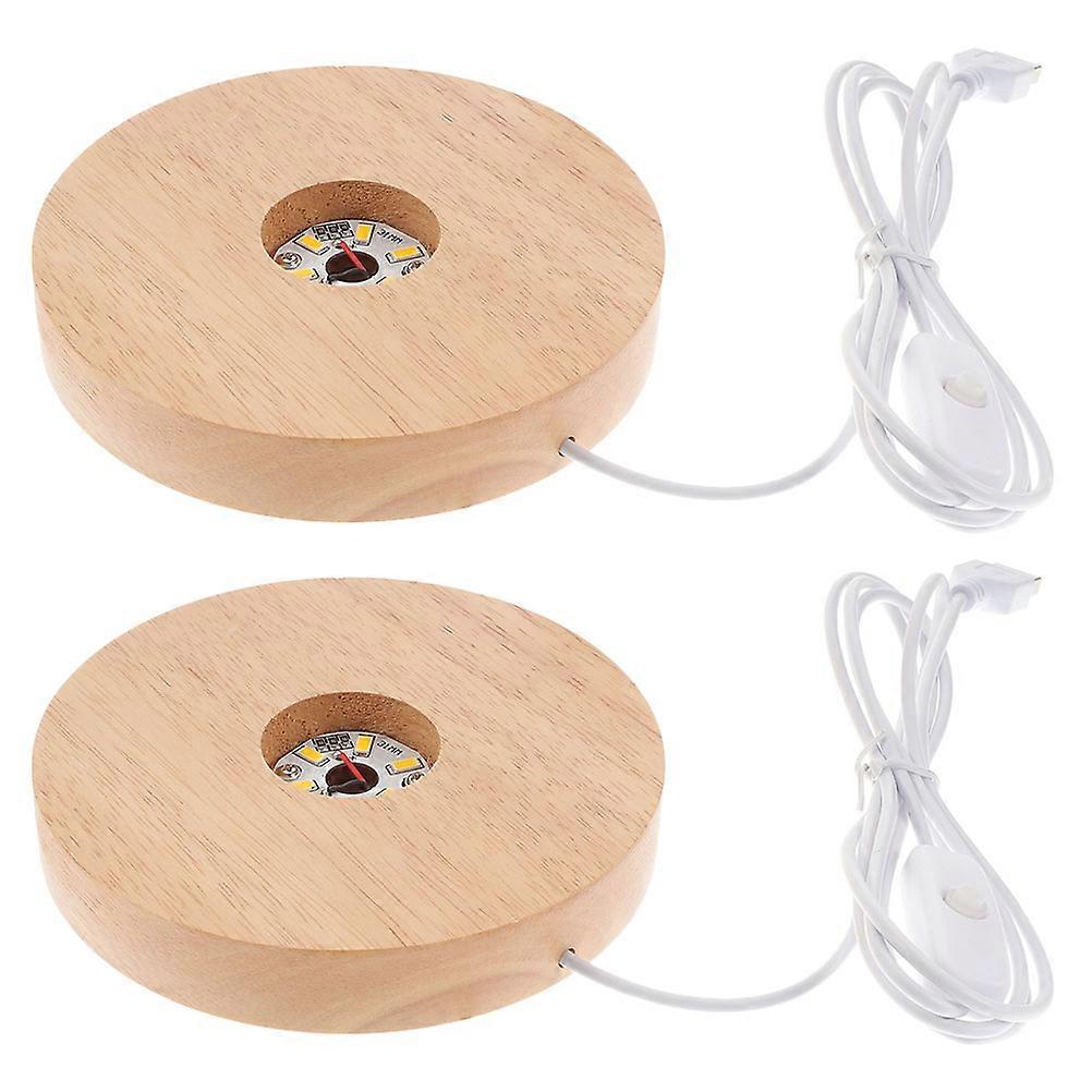 2pcs Wood Display Pedestal LED Light Base Table Crystal Ball Lamp Base USB Charging Light Base