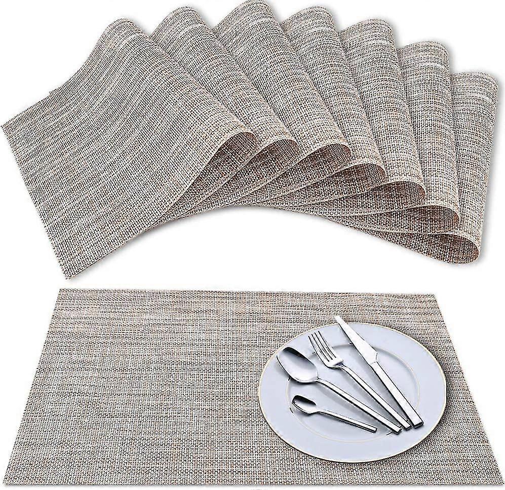 Placemat Set of 8Linen, Cross Weave Vinyl Woven Table Mats, Non-Slip Insulated Washable Table Mat Set