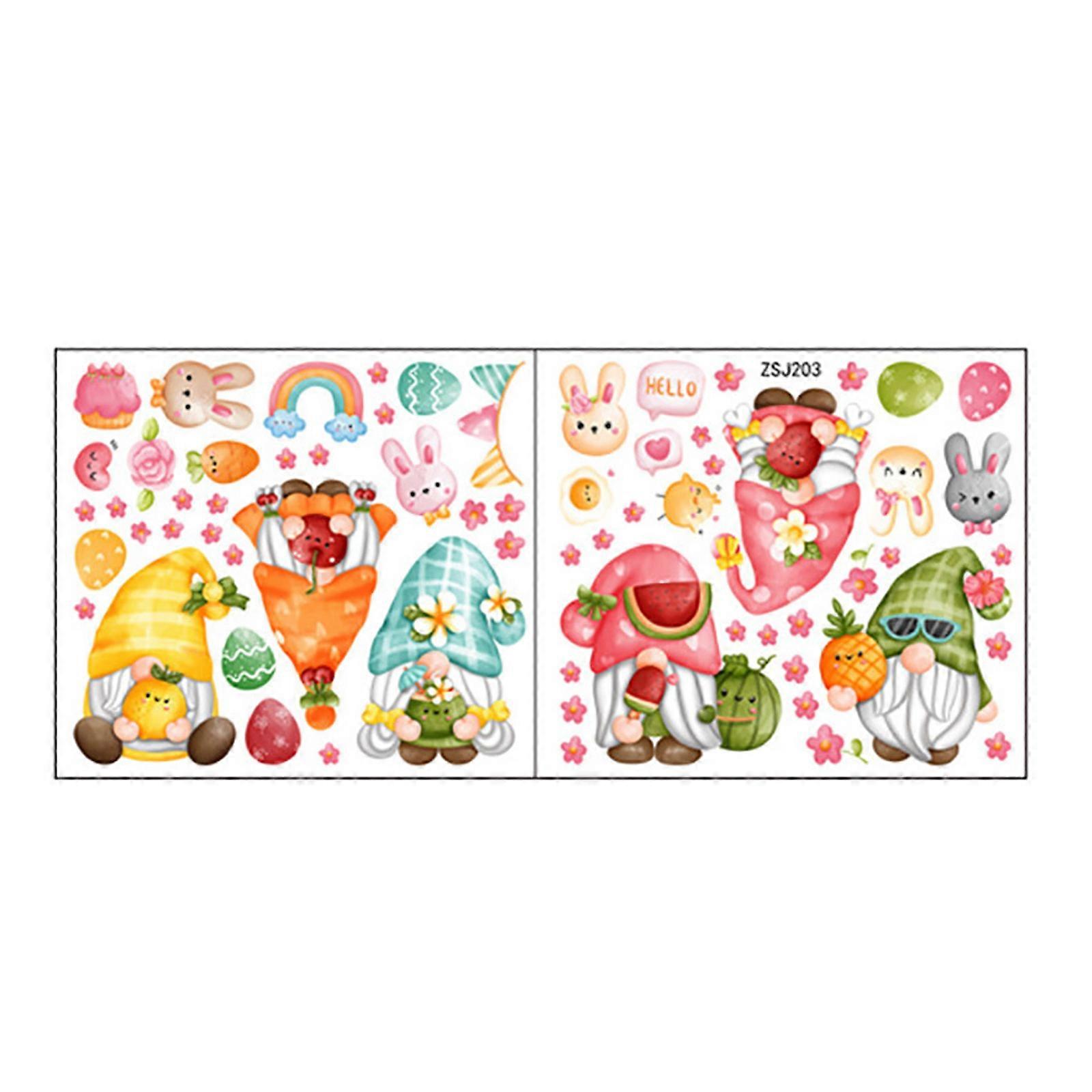  2pcs Easter Decorations Window Clings Gnome Bunny Eggs Wall Sticker Glass Decals