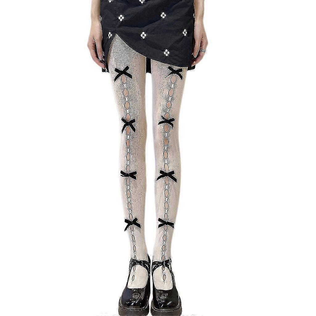 Lolita Kvinner Fishnet Tights Hul ut Hull Fløyel Bow Mesh Strømpe strømper