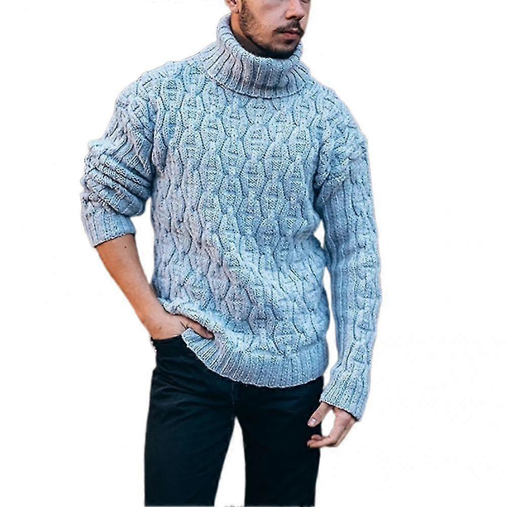 Män Turtleneck Enfärgad stickad tröja Långärmad Ribbad Termisk mjuk herrtröja för vintern