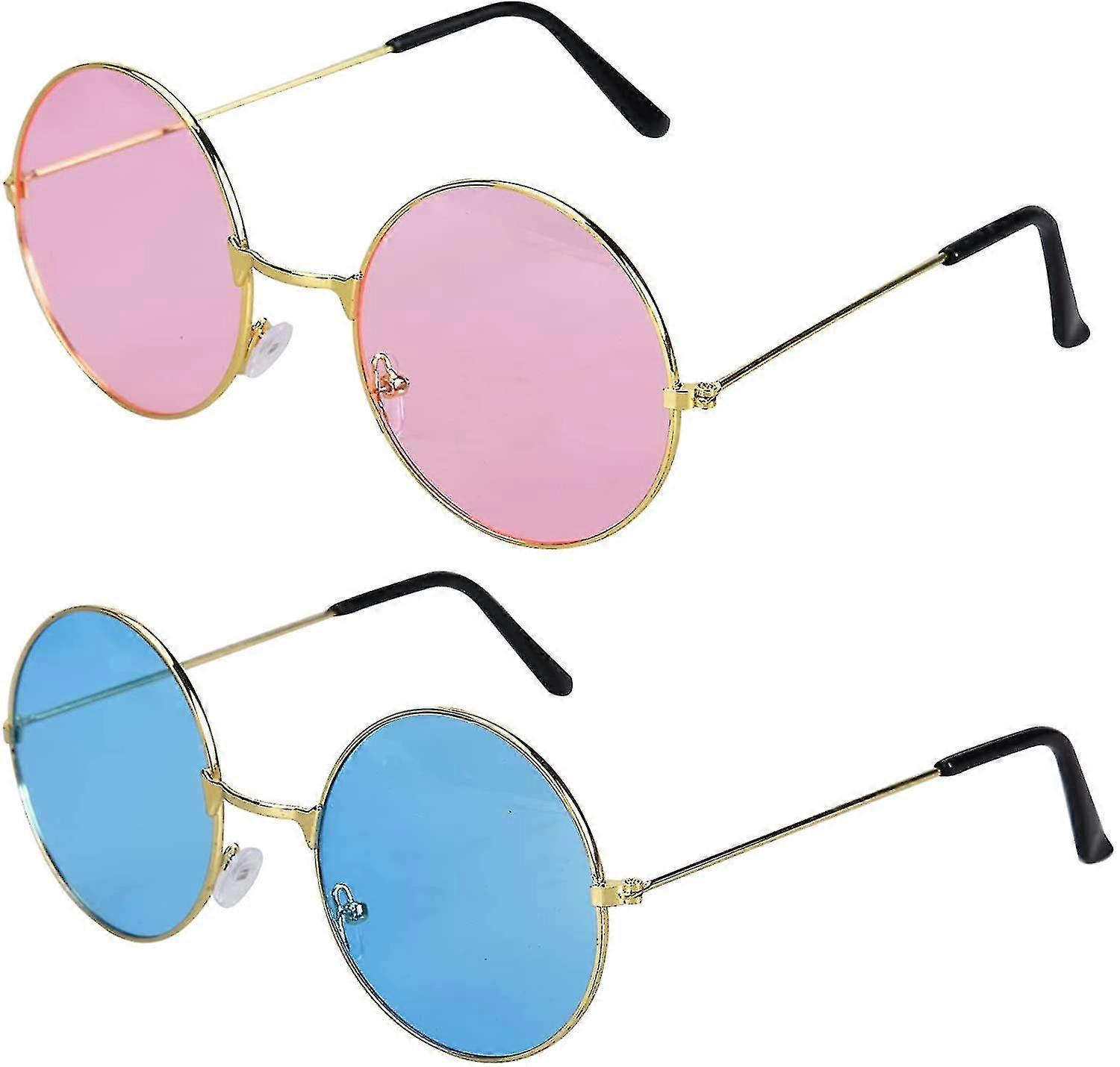 2 Pieces Hippie Retro Sunglasses John 60's Style Round Colored Glasses Fancy