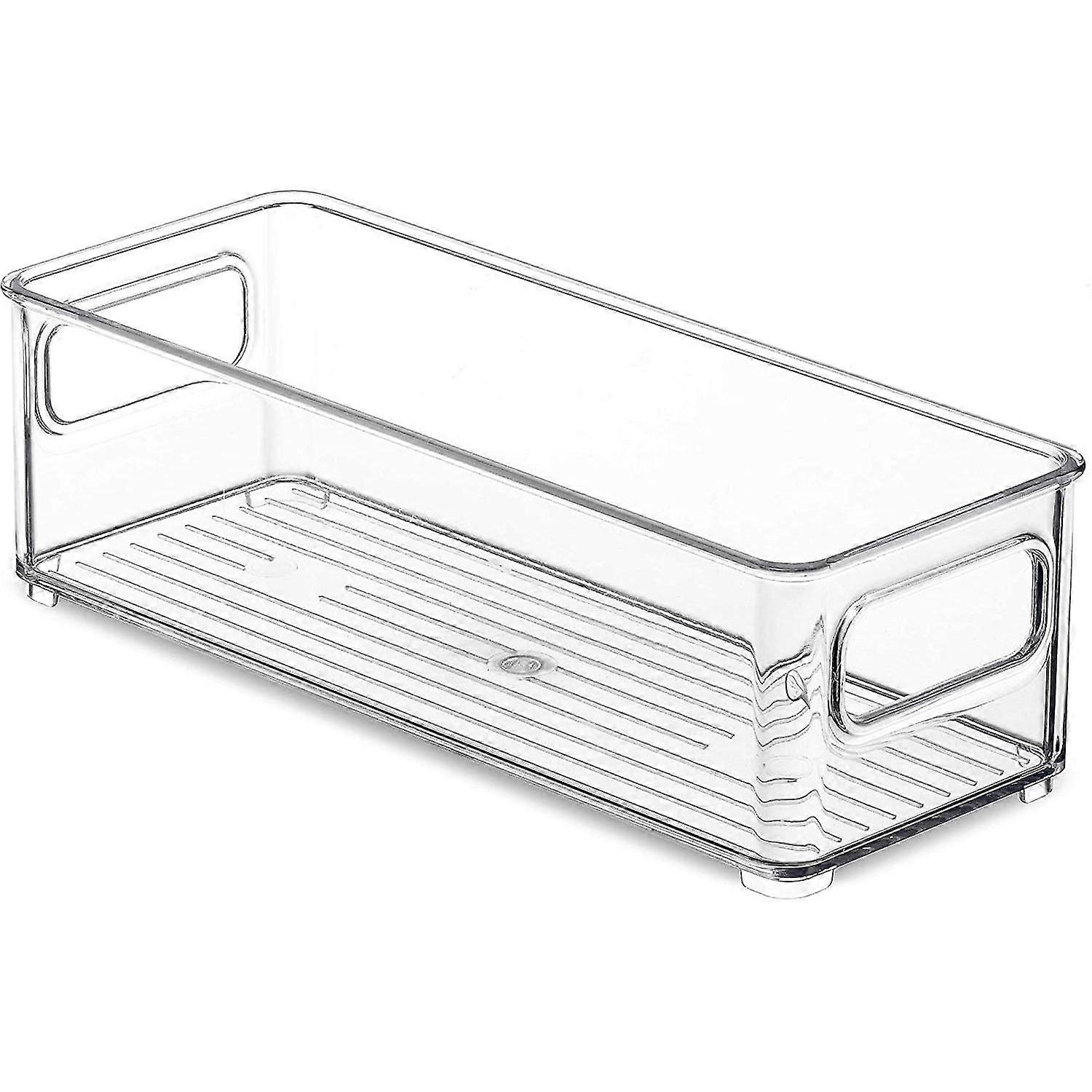 1 Pcs Refrigerator Organizer Bins, Clear Stackable Plastic Food Storage Rack with Handles for Pantr