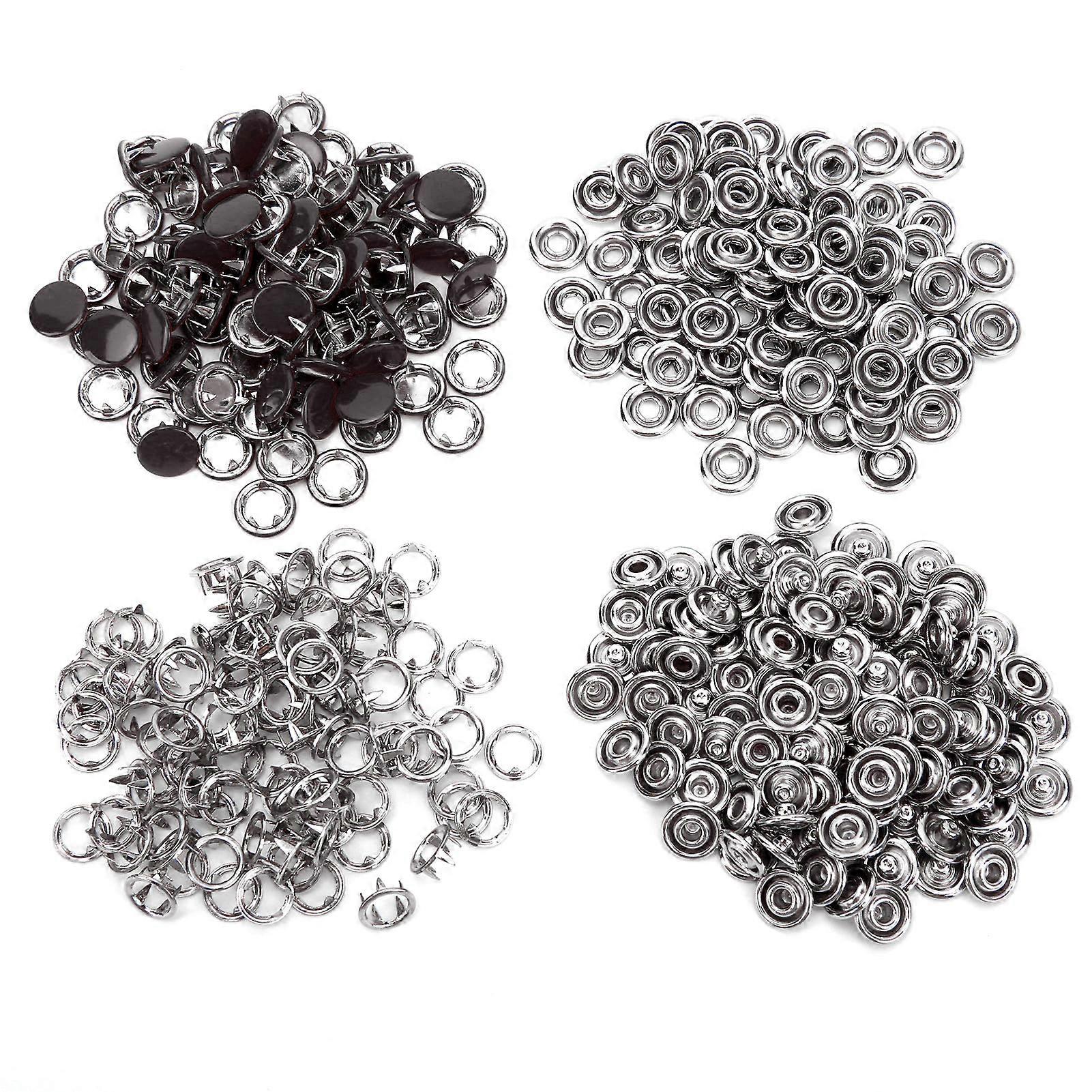 100 Set Snap Button Colorful Brass Prong Press Stud Sewing Fasteners with Installation ToolBlack