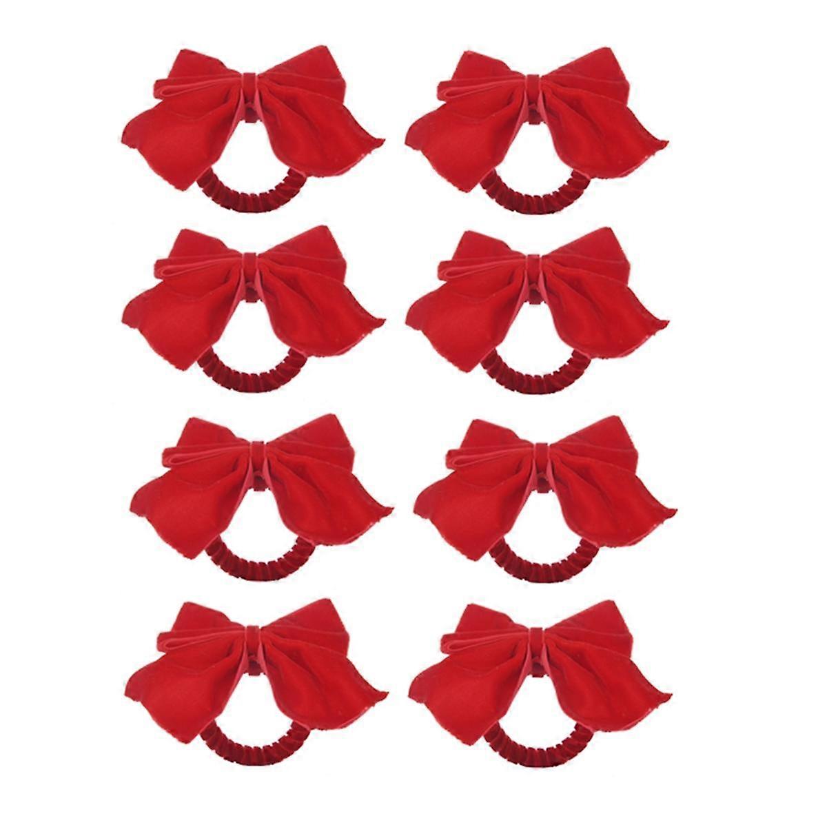 8 Red Bow Napkin Holder Rings, Velvet Bow Xmas Napkin Holder Buckle Table Decoration for Christmas