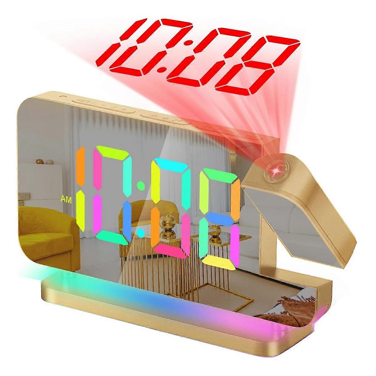 Projection Alarm Clock,7.4Inch LED Mirror Digital Clocks Display,+180Rotatable Projector,Night Lig
