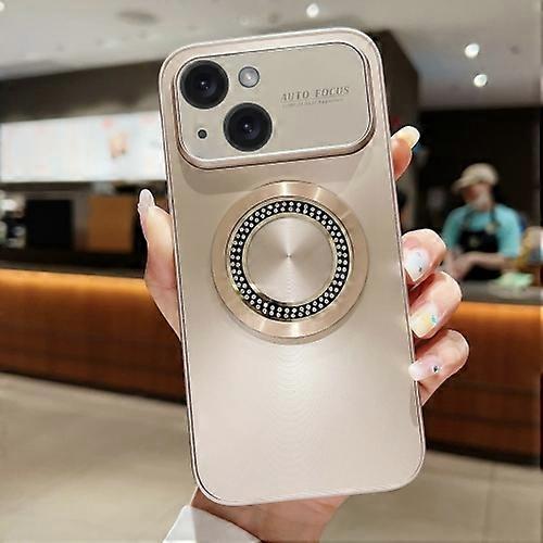 For iPhone 15 Large Window Diamond Magnifier Magnetic Mobile Phone Case