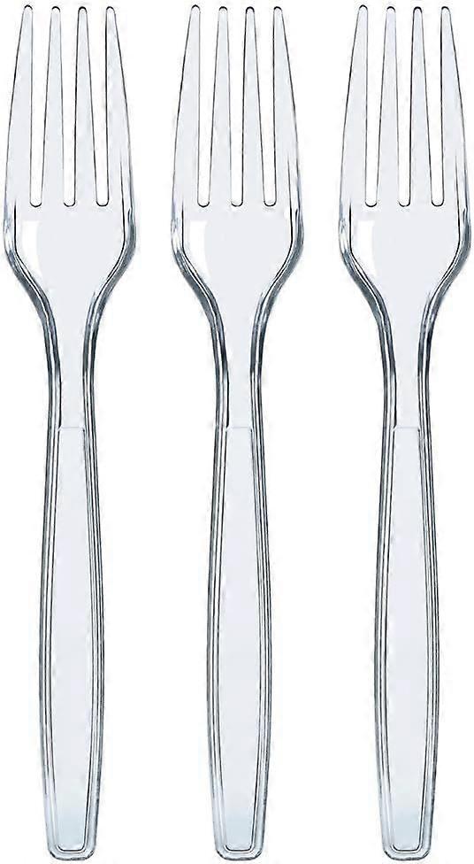 100 Clear Heavy Duty Plastic Forks, Heavyweight Plastic Silverware Forks