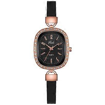 Women Diamond-studded Oval Compact Retro Literary Digital Leather Watch
