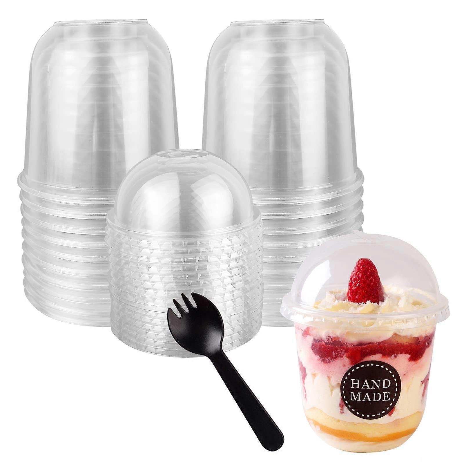 20-Pack Disposable Clear Plastic Cups with Dome Lids,360ml/12oz Crystal PET Dessert Cups for To Go Iced Coffee Cold Drinks,Smoothie,Bubble Boba Tea,Ju