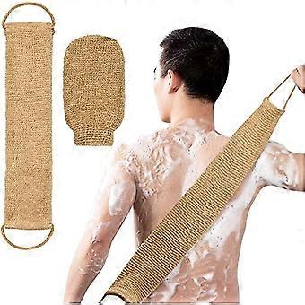 Back Scrubber Exfoliator, 100% Natural Hemp Exfoliating Glove And Strap, Body Cleaning Gloves For Men Women, Dead Skin Removal Scrub Gloves, Bath Scru