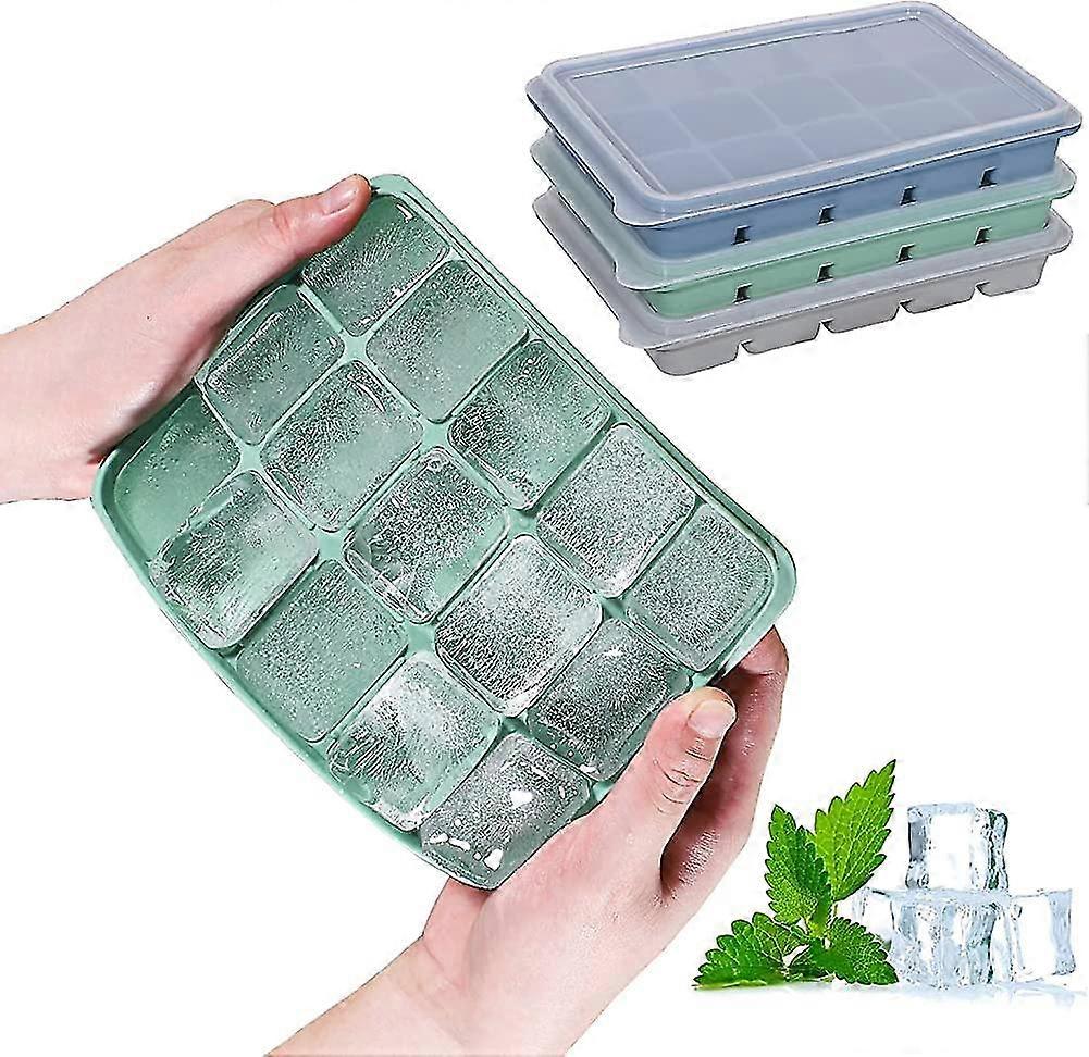 3 Pc Heilwiy Ice Cube Trays, Silicone Ice Cube Molds With Splash Proof Lids, 45 Cubes