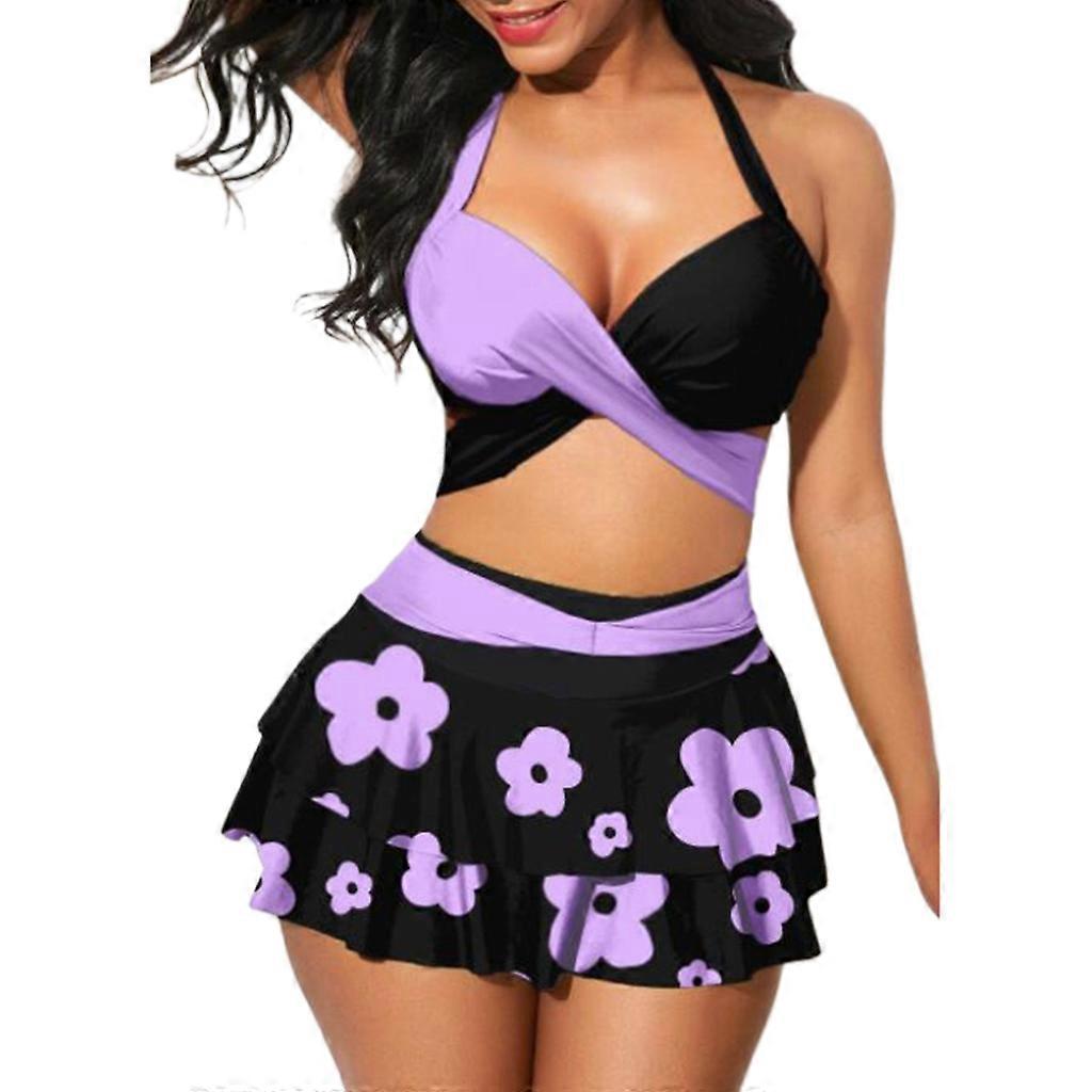 Imprimer Taille Haute Bikini Ensemble Femmes Avant Croix-Deux Pièces Maillot De Bain Vêtements De Plage