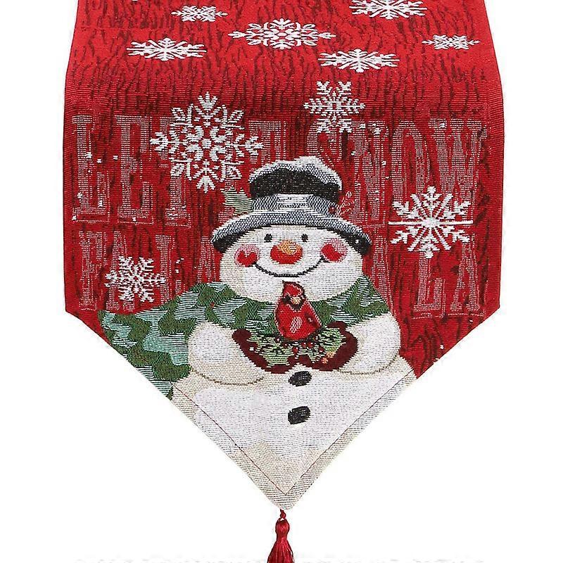 Embroidered Snowman Christmas Table Runner For Dining Table And Coffee Table