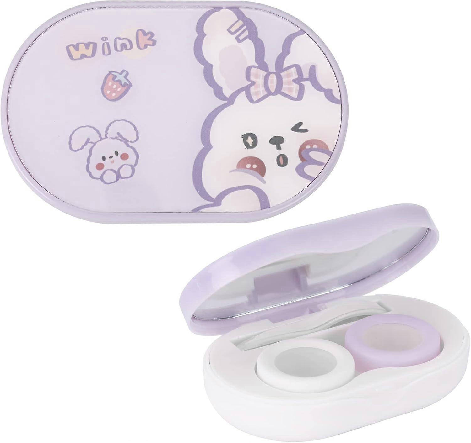 Bunny Pattern Contact Lens Case,Compact Eye Contact Case for Travelling,Portable Blue