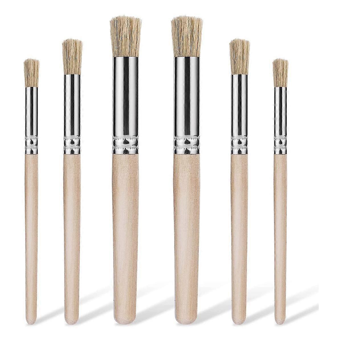 6Pcs Wooden Stencil Brushes for Painting on Wood, Natural Bristle Stencil Brush Art Brushes for Acr