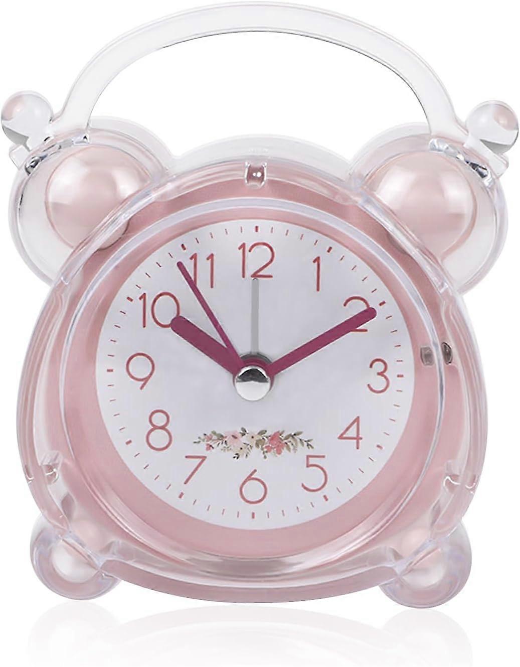 Non Ticking Analog Alarm Clock, Simple Table Clock with Light, Battery Operated (One AA Carbon Battery), Small Travel Alarm Clock