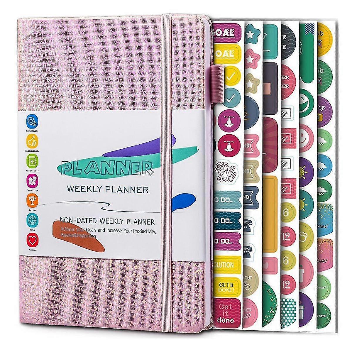 A5 Notebook Paper Diary Notebook With Elastic Strap And Journal Stickers Pink