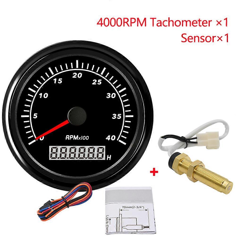 Car Tachometer 3000-8000 RPM Waterproof Tacho Meter Gauge LCD Hourmeter with Red Backlight +16mm Tachometer Sensor for Car Boat