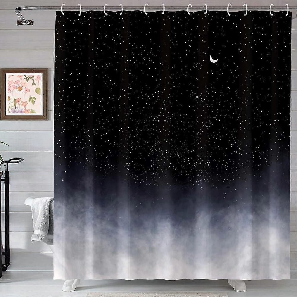 Black Shower Curtain,Stars and New Moon Bathroom Curtain Night Starry Sky Shower Curtains