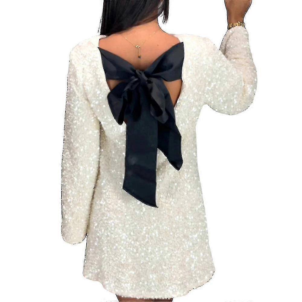 Women's Sequined Dress Petersham Ribbon Long Sleeve Party Night Out Club Festival Dresses